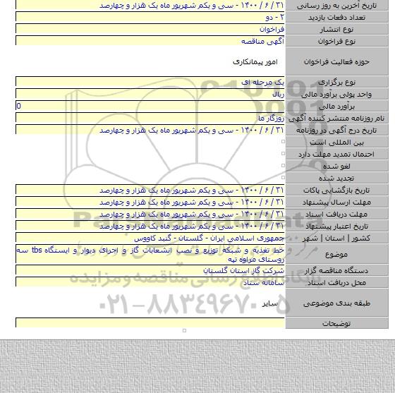 خط تغذیه و شبکه توزیع و نصب انشعابات گاز و اجرای دیوار و ایستگاه tbs سه روستای مراوه تپه