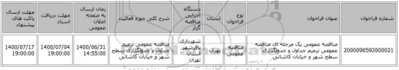 مناقصه عمومی یک مرحله ای مناقصه عمومی ترمیم جداول و جدولگذاری سطح شهر و خیابان کاشانی 