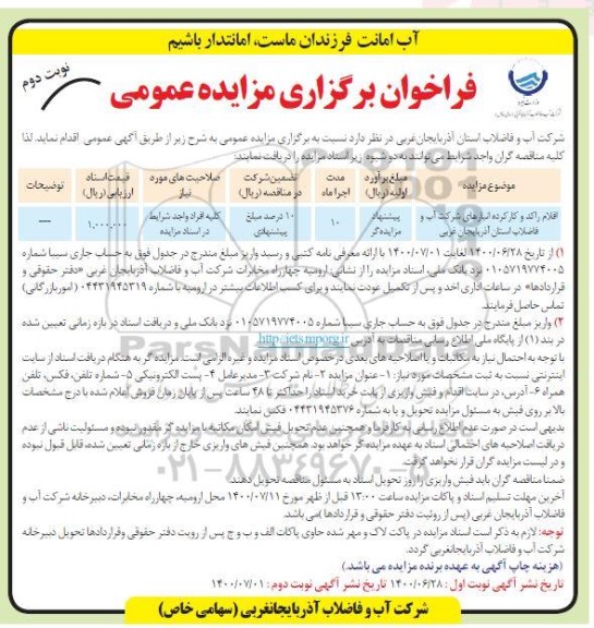 مزایده اقلام راکد و کارکرده نوبت دوم 