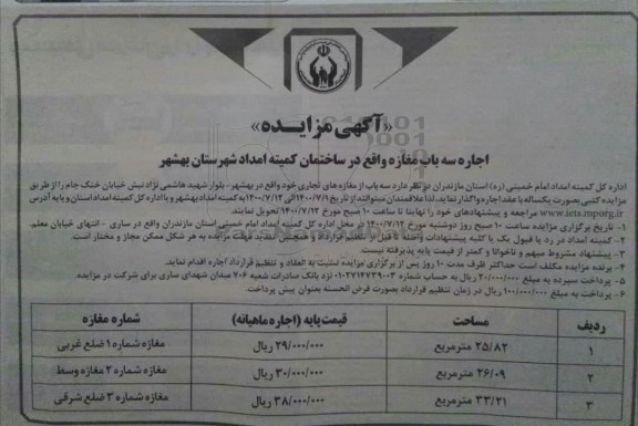 مزایده، مزایده اجاره سه باب مغازه