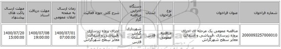 مناقصه عمومی یک مرحله ای اجرای پروژه  زیرسازی ،قیرپاشی و آسفالت معابر سطح شهرگراش