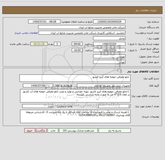 استعلام  تابلو معرفی حوضه های آبریز کشور