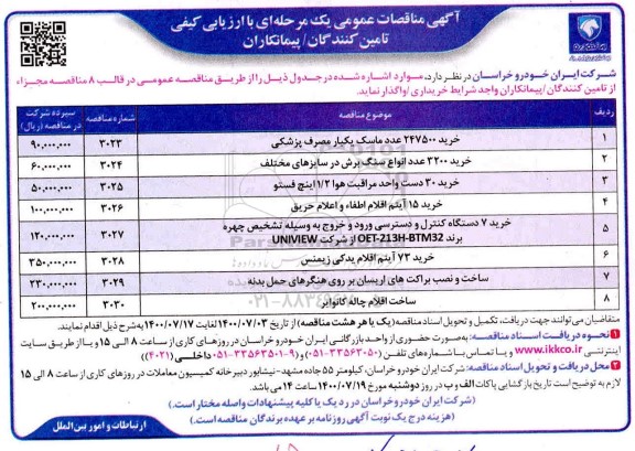 مناقصه، مناقصه خرید 247500 عدد ماسک یکبار مصرف پزشکی  ...