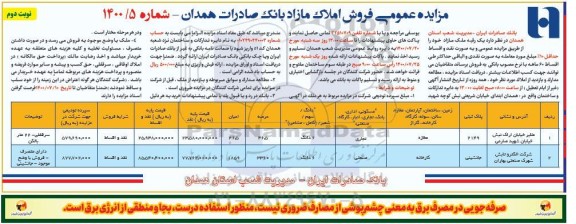 مزایده فروش املاک مازاد کاربری تجاری و صنعتی نوبت دوم 