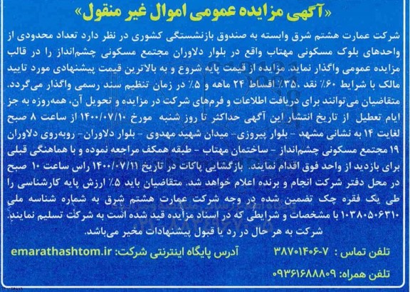 مزایده مزایده واگذاری تعداد محدودی از واحدهای بلوک مسکونی