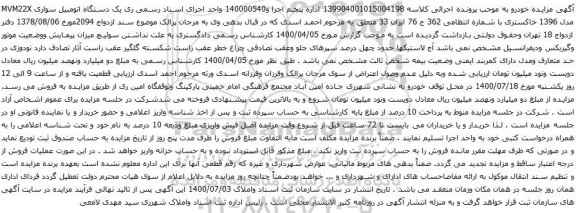 مزایده ک دستگاه اتومبیل سواری MVM22X مدل 1396