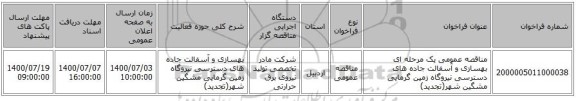 مناقصه عمومی یک مرحله ای بهسازی و آسفالت جاده های دسترسی نیروگاه زمین گرمایی مشگین شهر(تجدید)