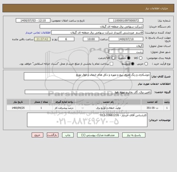 استعلام جوشکاری و رنگ آمیزی پیچ و مهره و دکل های انتقال و فوق توزیع