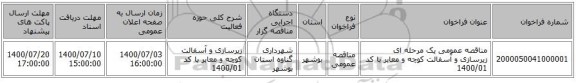 مناقصه عمومی یک مرحله ای زیرسازی و آسفالت کوچه و معابر با کد 1400/01