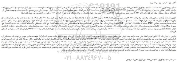 مزایده  ششدانگ آپارتمان مسکونی 