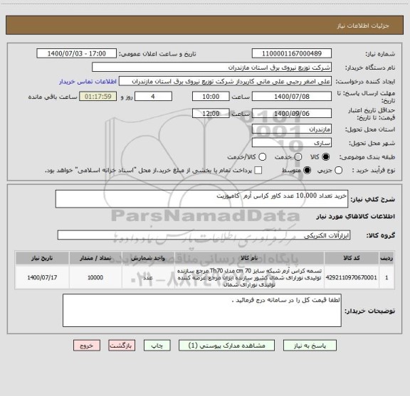 استعلام خرید تعداد 10.000 عدد کاور کراس آرم  کامپوزیت 