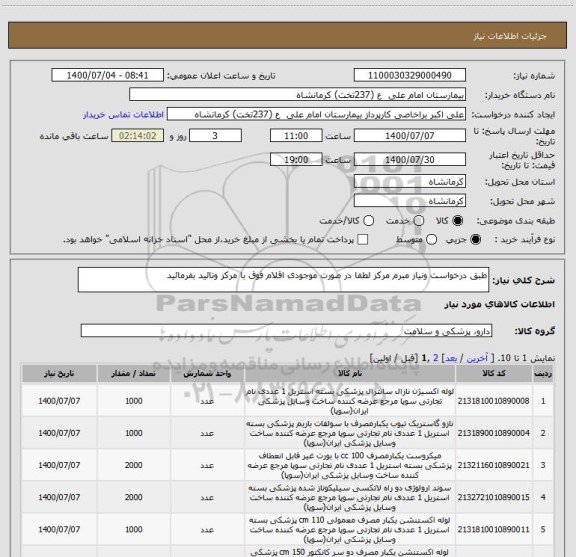 استعلام طبق درخواست ونیاز مبرم مرکز لطفا در صورت موجودی اقلام فوق با مرکز وتائید بفرمائید 