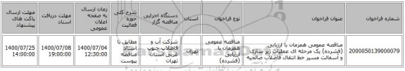 مناقصه عمومی همزمان با ارزیابی (فشرده) یک مرحله ای عملیات زیر سازی و آسفالت مسیر خط انتقال فاضلاب صالحیه 