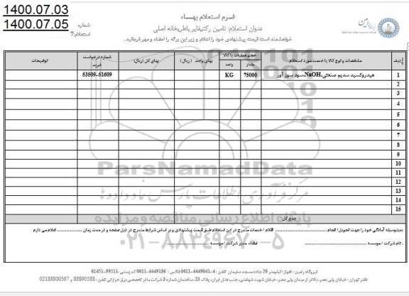 استعلام هیدروکسید سدیم صنعتی NaOH سود سوزآور