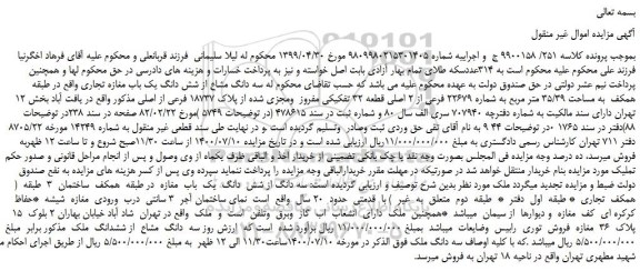 مزایده،مزایده فروش سه دانگ مشاع از شش دانگ یک باب مغازه تجاری 