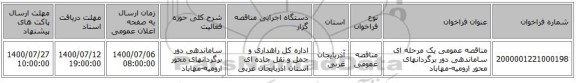 مناقصه عمومی یک مرحله ای ساماندهی دور برگردانهای محور ارومیه-مهاباد ‏‏‏‏