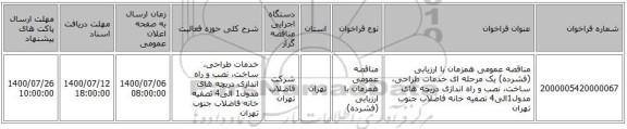 مناقصه عمومی همزمان با ارزیابی (فشرده) یک مرحله ای خدمات طراحی، ساخت، نصب و راه اندازی دریچه های مدول1الی4 تصفیه خانه فاضلاب جنوب تهران 
