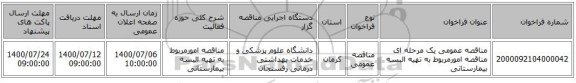 مناقصه عمومی یک مرحله ای مناقصه امورمربوط به تهیه البسه بیمارستانی 