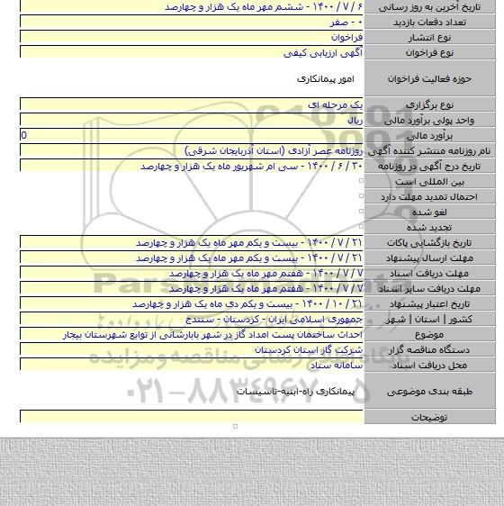احداث ساختمان پست امداد گاز در شهر بابارشانی از توابع شهرستان بیجار