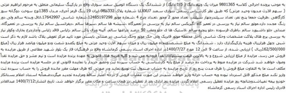 آگهی مزایده ششدانگ یک دستگاه اتومبیل سمند سواری