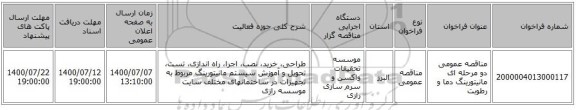 مناقصه عمومی دو مرحله ای مانیتورینگ دما و رطوبت