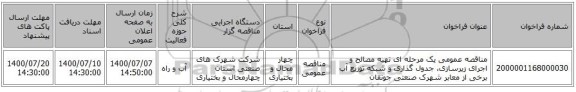 مناقصه عمومی یک مرحله ای تهیه مصالح و اجرای زیرسازی، جدول گذاری و شبکه توزیع آب برخی از معابر شهرک صنعتی جونقان