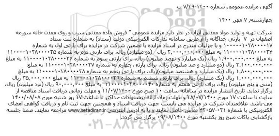 مزایده عمومی ” فروش ماده معدنی سرب و روی معدن خانه سورمه
