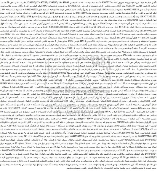 آگهی مزایده یک باب هتل آپارتمان به مساحت عرصه 536.47 مترمربع و غیره ...