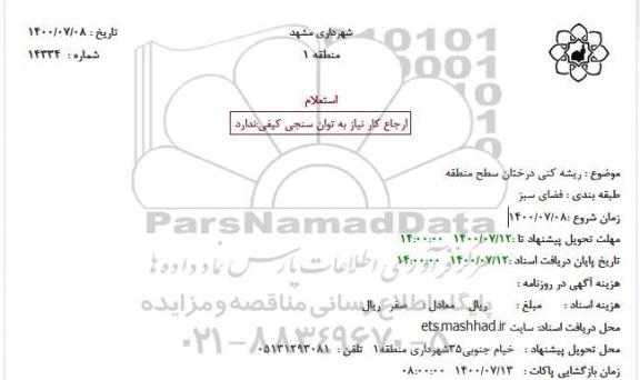 استعلام  ریشه کنی درختان سطح منطقه