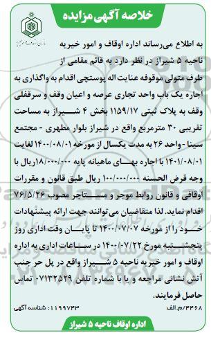 مزایده،مزایده اجاره یک باب واحد تجاری