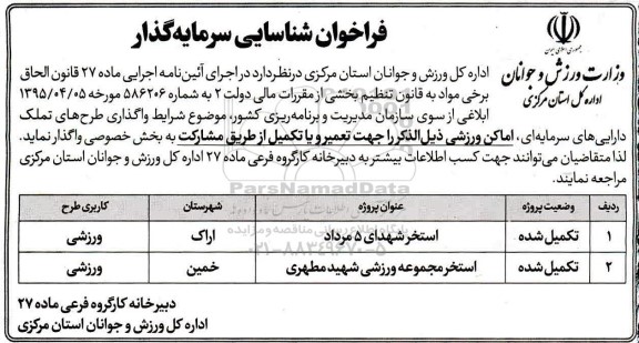 فراخوان شناسایی سرمایه گذار