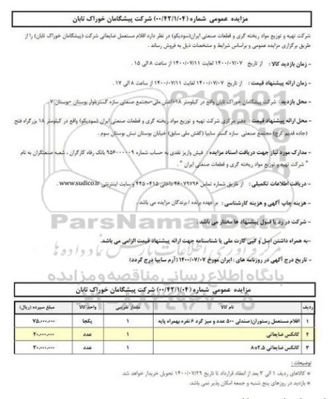 مزایده اقلام مستعمل ضایعاتی شرکت
