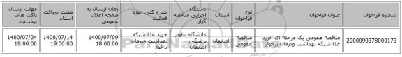 مناقصه عمومی یک مرحله ای خرید غذا شبکه بهداشت ودرمان برخوار