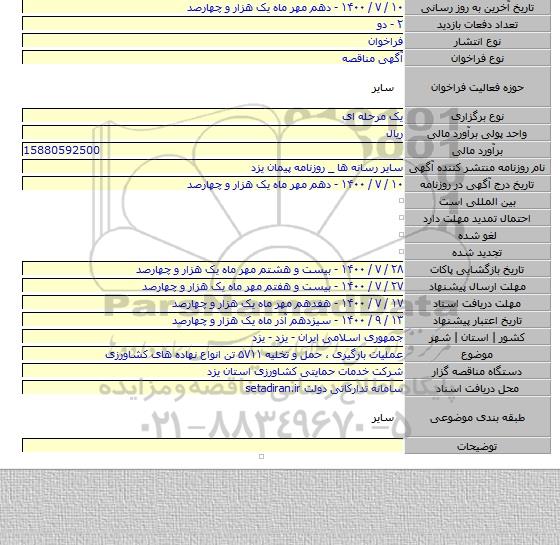 عملیات بارگیری ، حمل و تخلیه ۵۷۱۱ تن انواع نهاده های کشاورزی