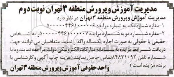 مزایده اجاره مغازه نوبت دوم 