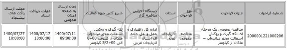 مناقصه عمومی یک مرحله ای لکه گیری و روکش آسفالت  محور میاندوآب – ملکان از کیلومتر 