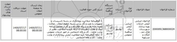 فراخوان ارزیابی کیفی خدمات بهره برداری شهرستان های جم ، کنگان و عسلویه