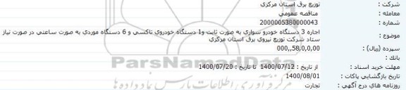 مناقصه اجاره 3 دستگاه خودروی سواری ...