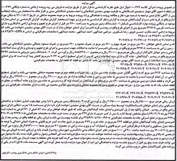 آگهی مزایده مزایده ششدانگ زمین مزروعی 4600 متر