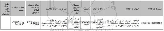 فراخوان ارزیابی کیفی گازرسانی به باقیمانده صنایع استان خراسان رضوی با اولویت  محور جنوب استان 