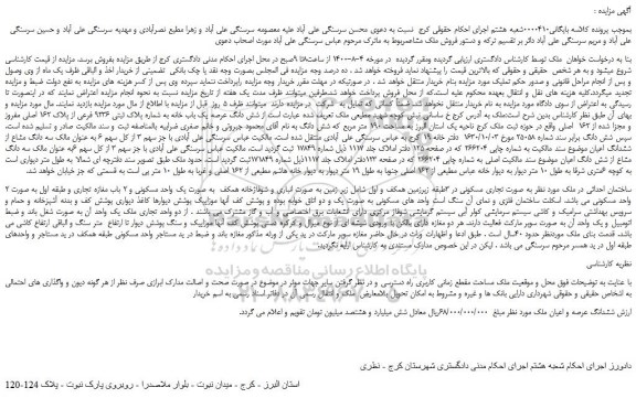 مزایده،مزایده فروش  شش دانگ عرصه یک باب خانه به شماره پلاک ثبتی ۹۲۳۶ فرعی از پلاک ۱۶۲ اصلی مفروز و مجزا شده از ۱۶۲  اصلی  