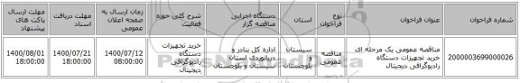 مناقصه عمومی یک مرحله ای خرید تجهیزات دستگاه رادیوگرافی دیجیتال