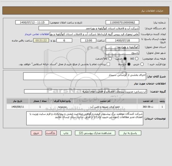 استعلام اجرای بخشی از آبرسانی سپیدار
