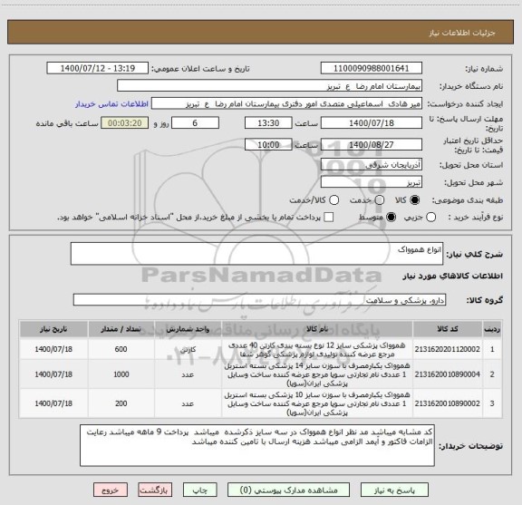 استعلام انواع هموواک