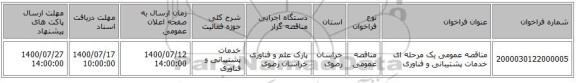 مناقصه عمومی یک مرحله ای خدمات پشتیبانی و فناوری