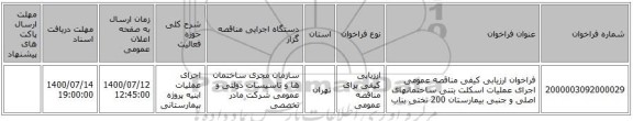 فراخوان ارزیابی کیفی مناقصه عمومی اجرای عملیات اسکلت بتنی ساختمانهای اصلی و جنبی بیمارستان 200 تختی بناب