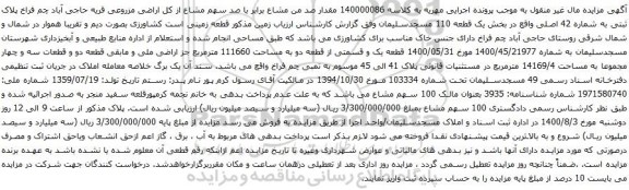 مزایده صد من مشاع برابر با صد سهم مشاع از کل اراضی مزروعی
