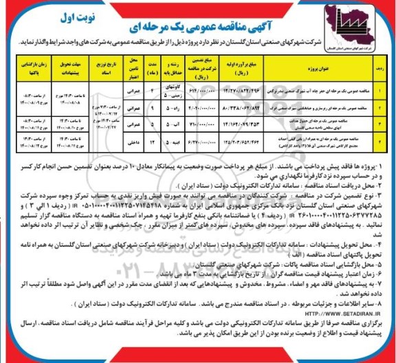 مناقصه عمومی، مناقصه عمومی حفر چاه آب شهرک صنعتی ...