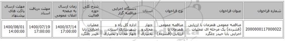 مناقصه عمومی همزمان با ارزیابی (فشرده) یک مرحله ای عملیات اجرایی بابا حیدر چلگرد