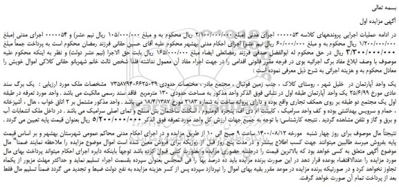 مزایده،مزایده فروش یک واحد آپارتمان